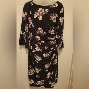 Flower print dress purple black and cream colors